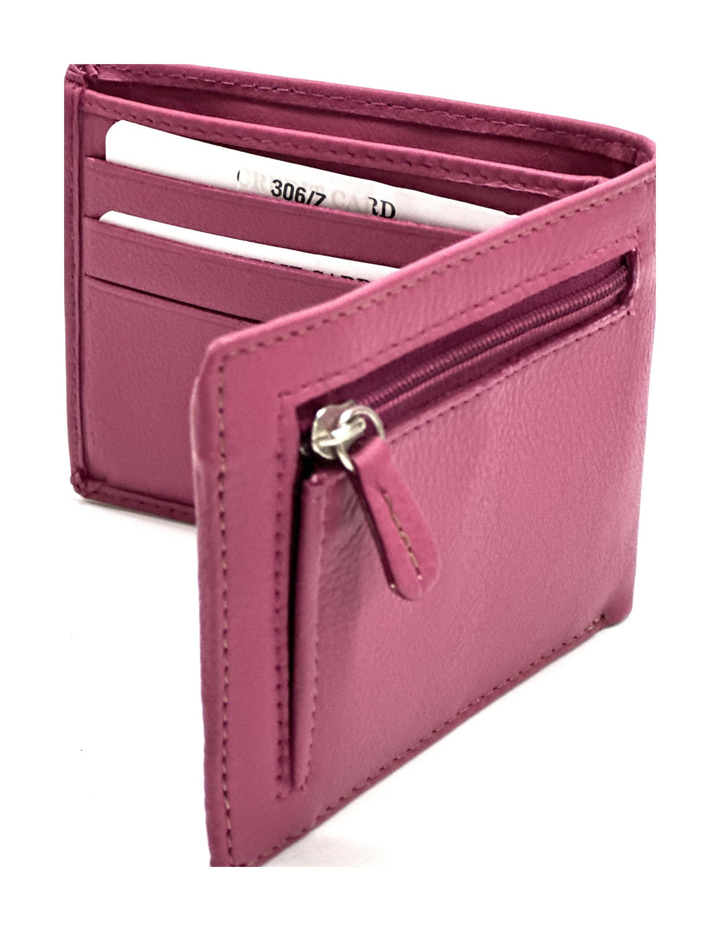 HE056 Fuchsia Leather Zip Back Bifold Wallet