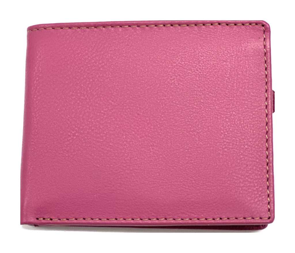 HE056 Fuchsia Leather Zip Back Bifold Wallet