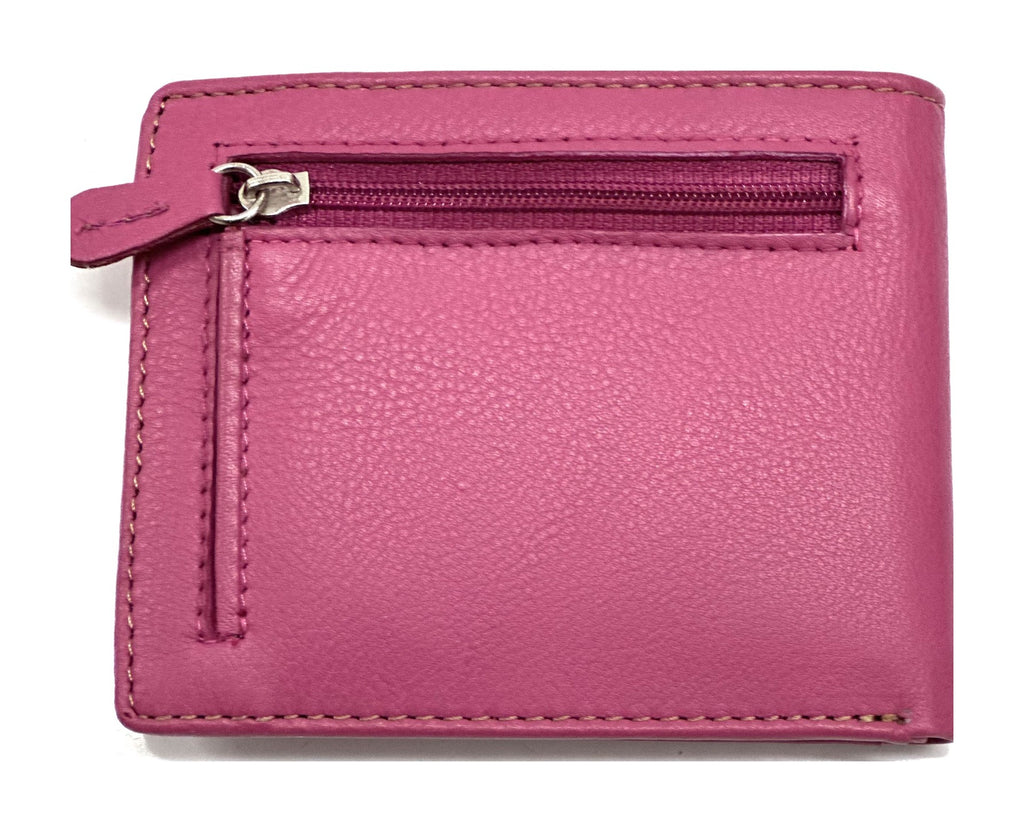 HE056 Fuchsia Leather Zip Back Bifold Wallet