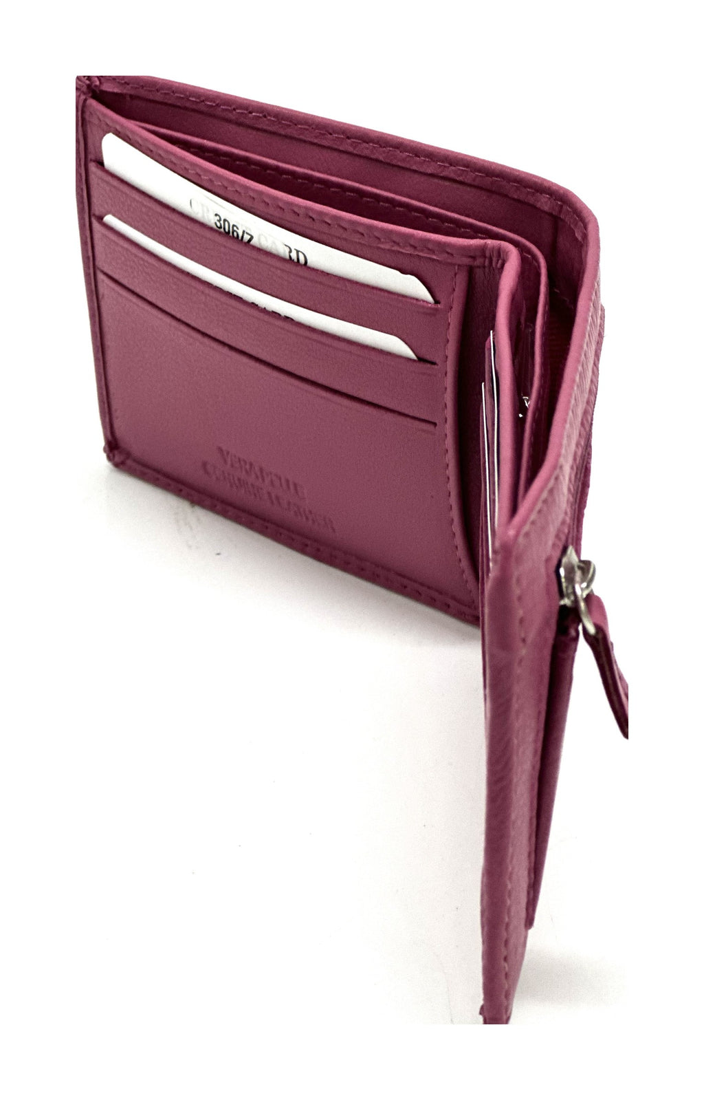 HE056 Fuchsia Leather Zip Back Bifold Wallet
