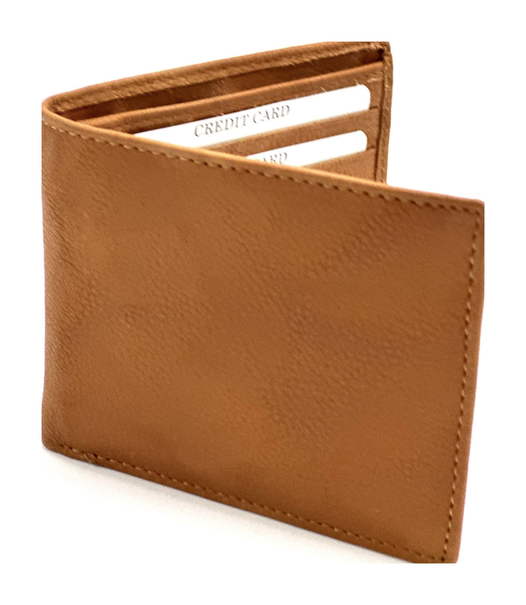 HE057 Tan Leather Zip Back Bifold Wallet