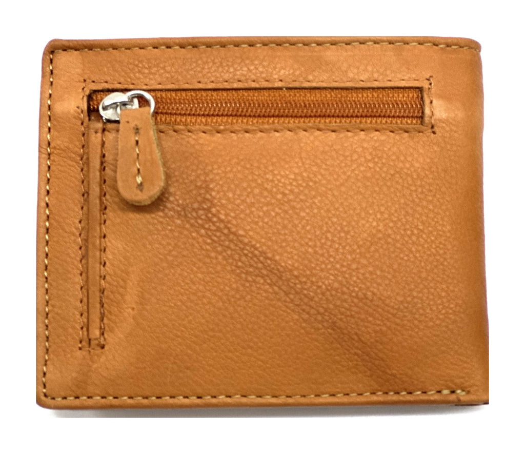 HE057 Tan Leather Zip Back Bifold Wallet