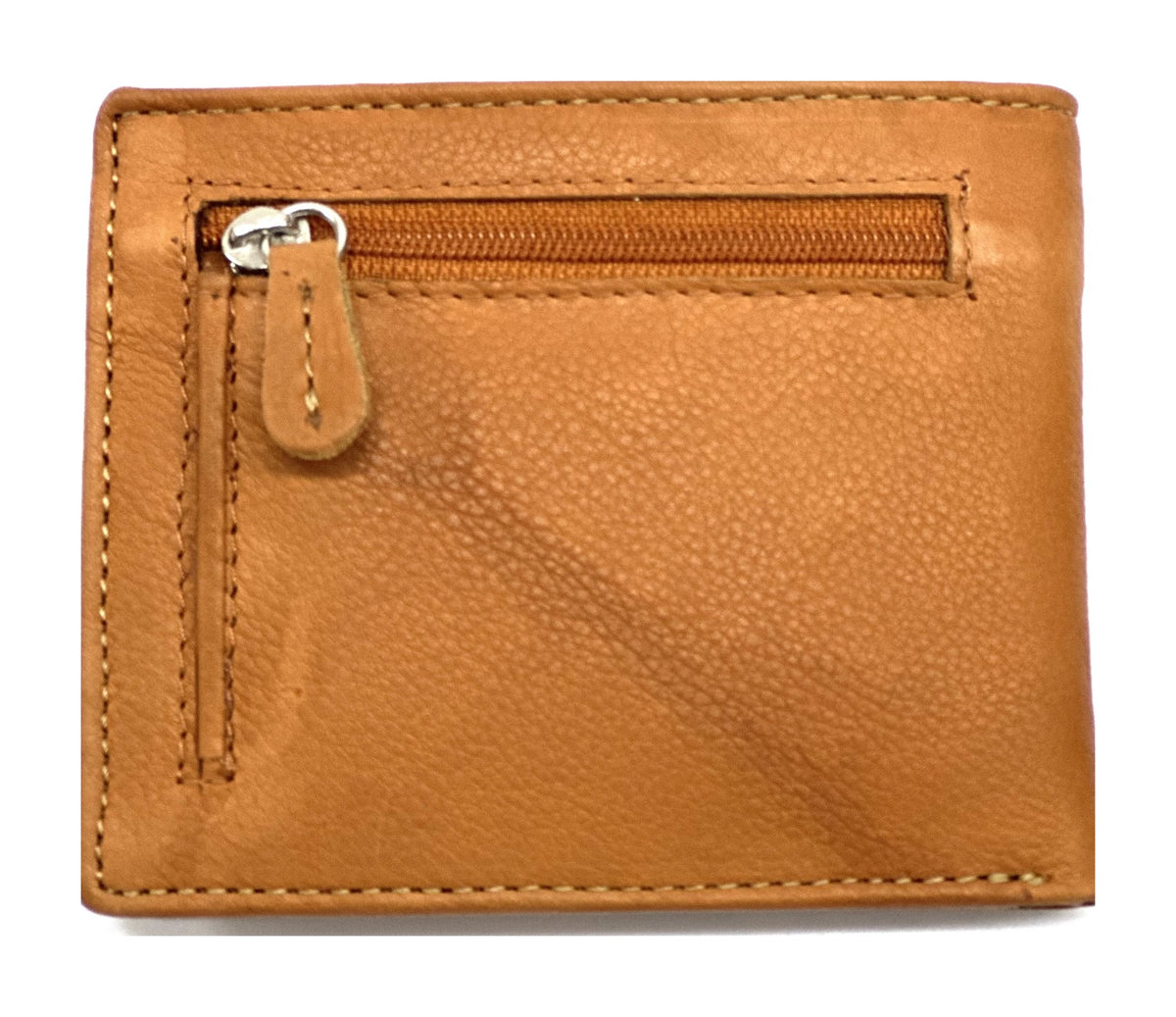HE057 Tan Leather Zip Back Bifold Wallet