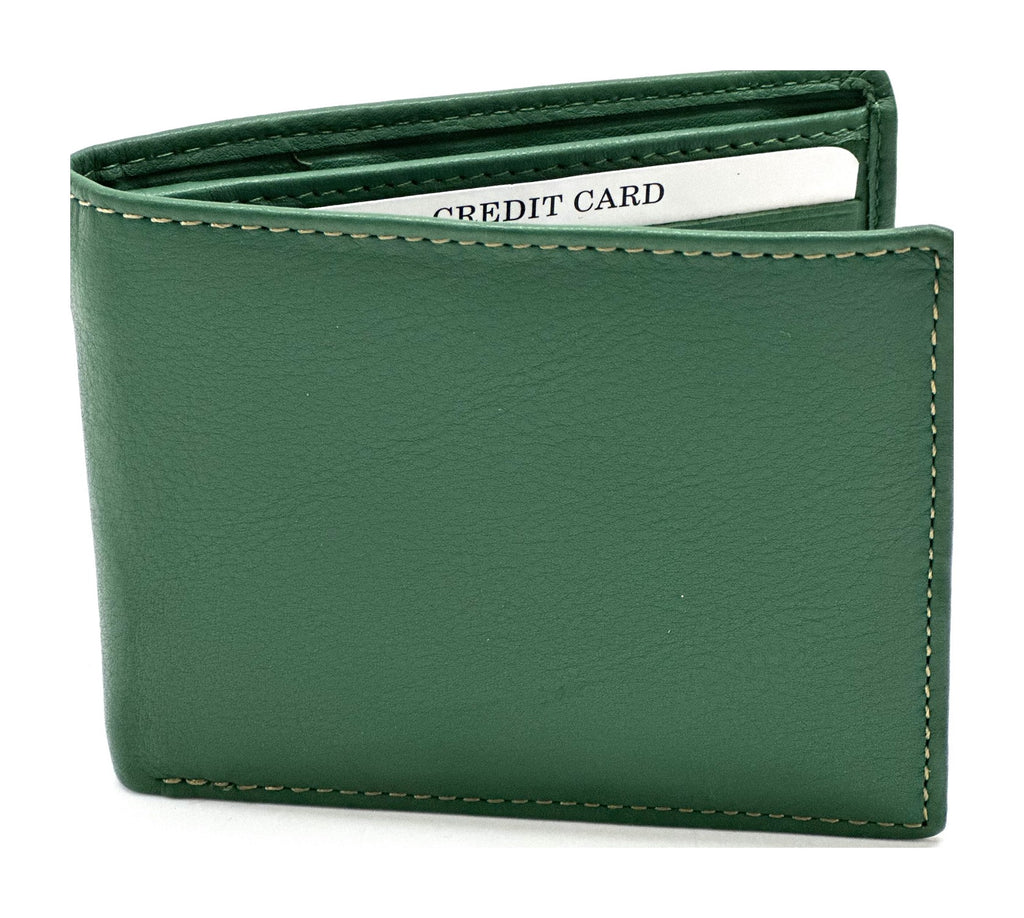 HE060 Avocado Green Leather Zip Back Bifold Wallet