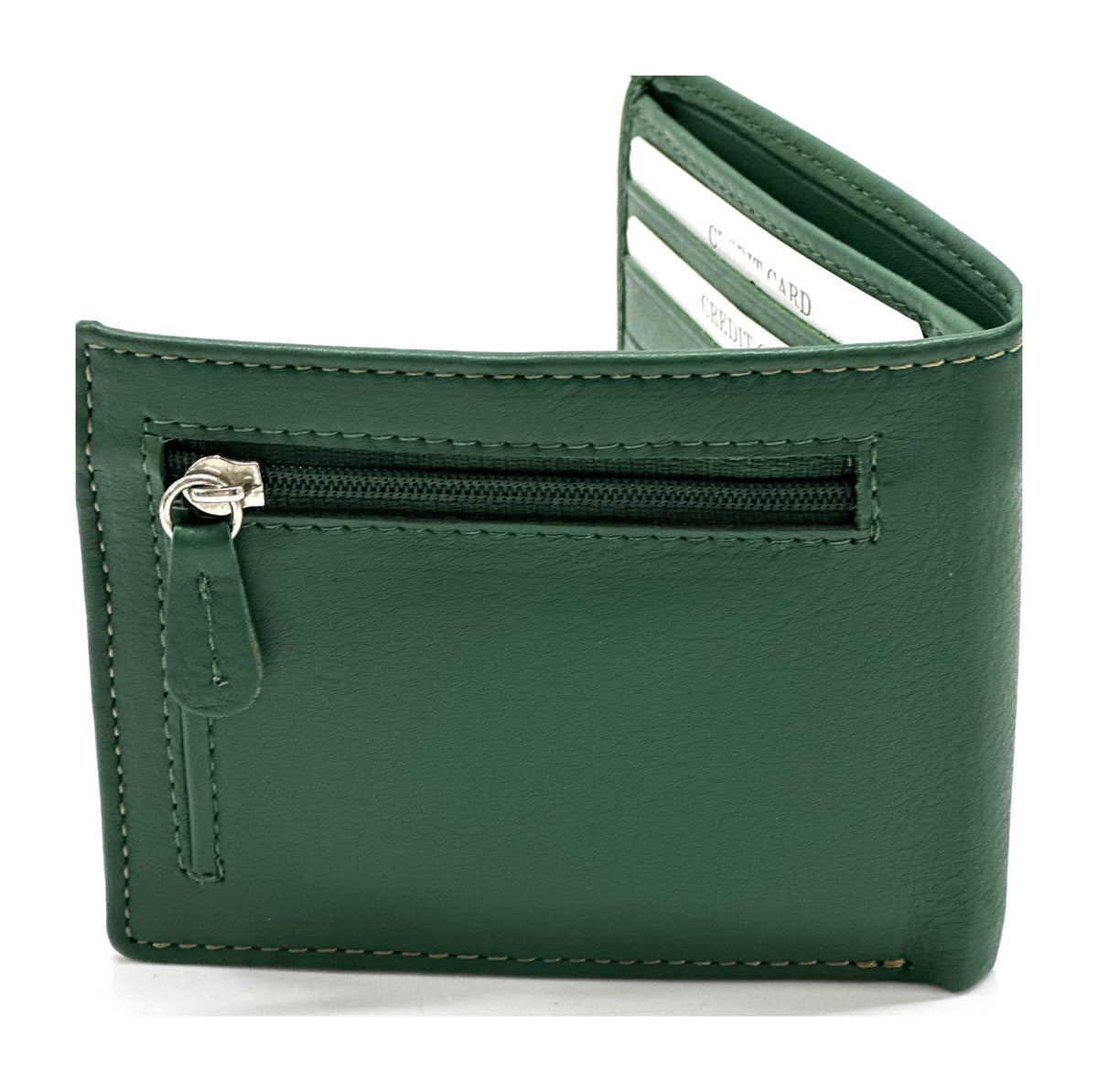 HE060 Avocado Green Leather Zip Back Bifold Wallet