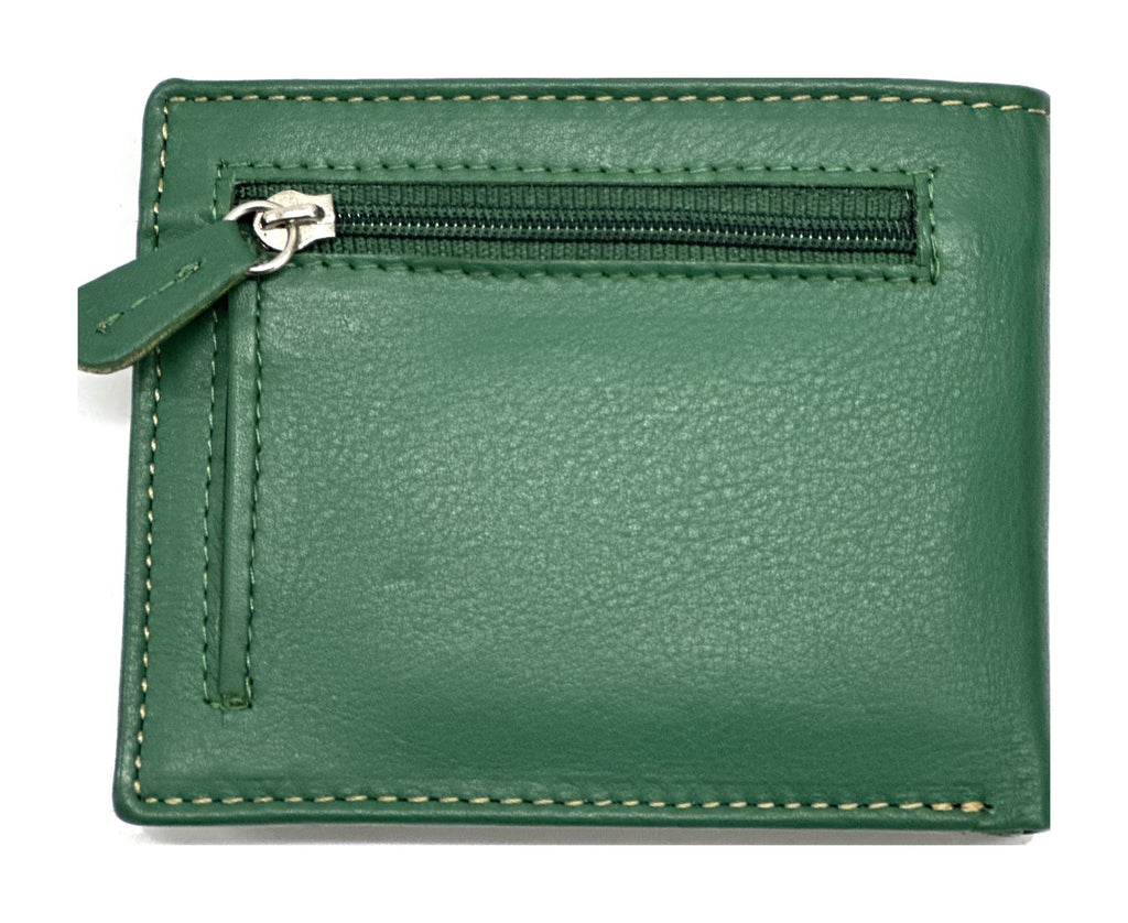 HE060 Avocado Green Leather Zip Back Bifold Wallet