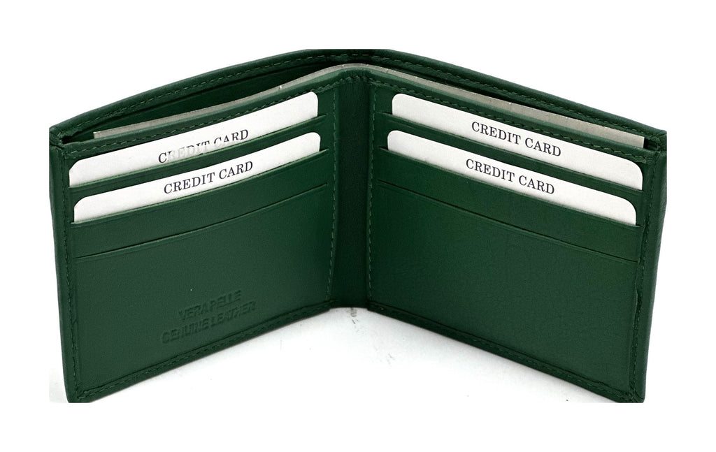 HE060 Avocado Green Leather Zip Back Bifold Wallet