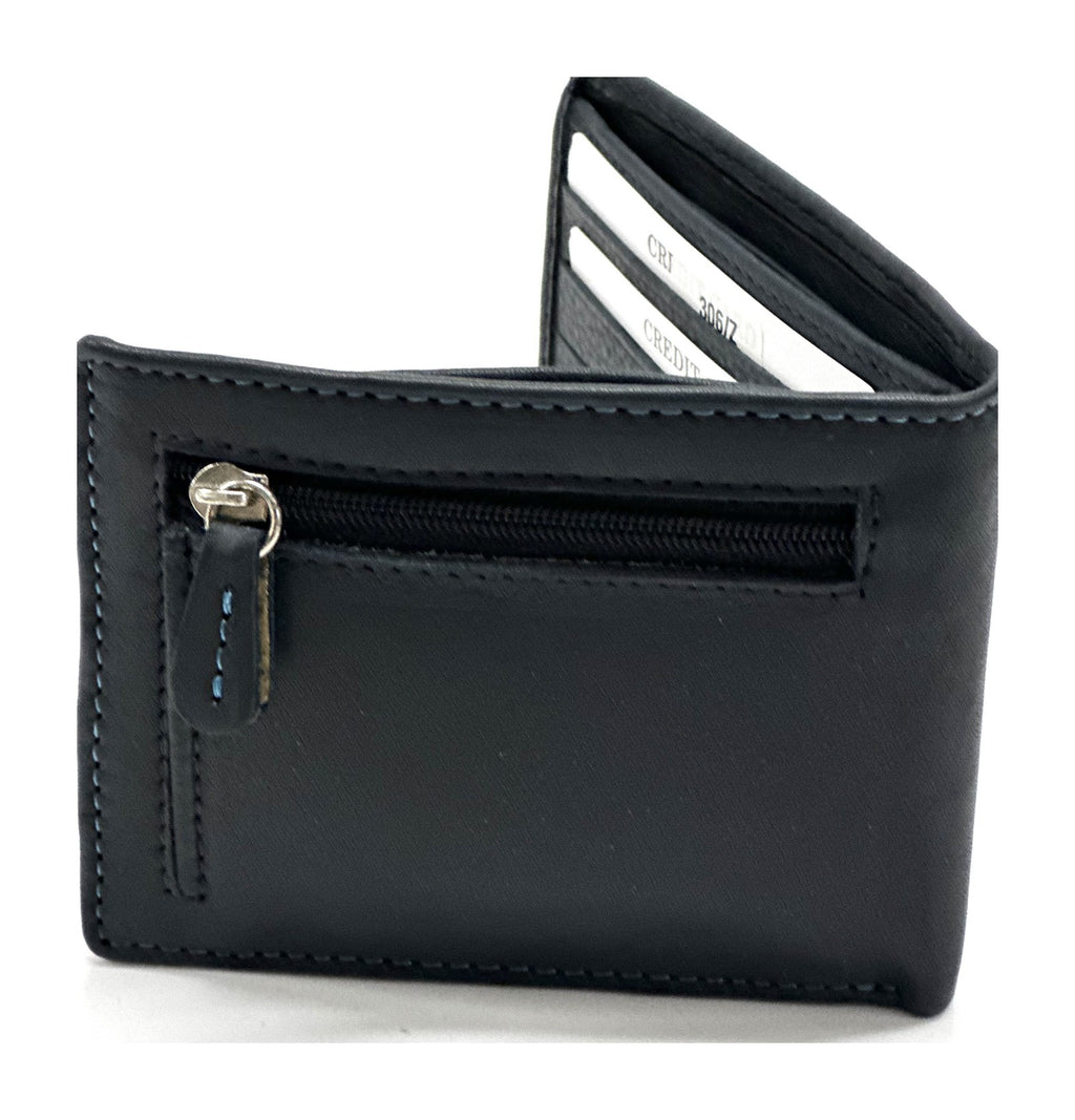HE061 Navy Leather Zip Back Bifold Wallet