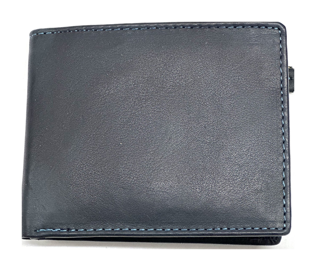 HE061 Navy Leather Zip Back Bifold Wallet