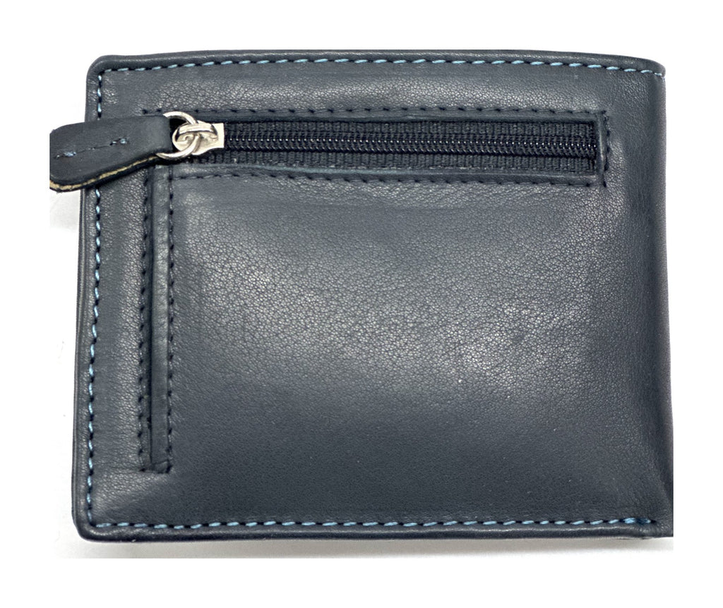 HE061 Navy Leather Zip Back Bifold Wallet