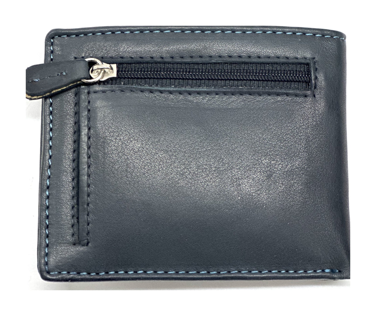 HE061 Navy Leather Zip Back Bifold Wallet