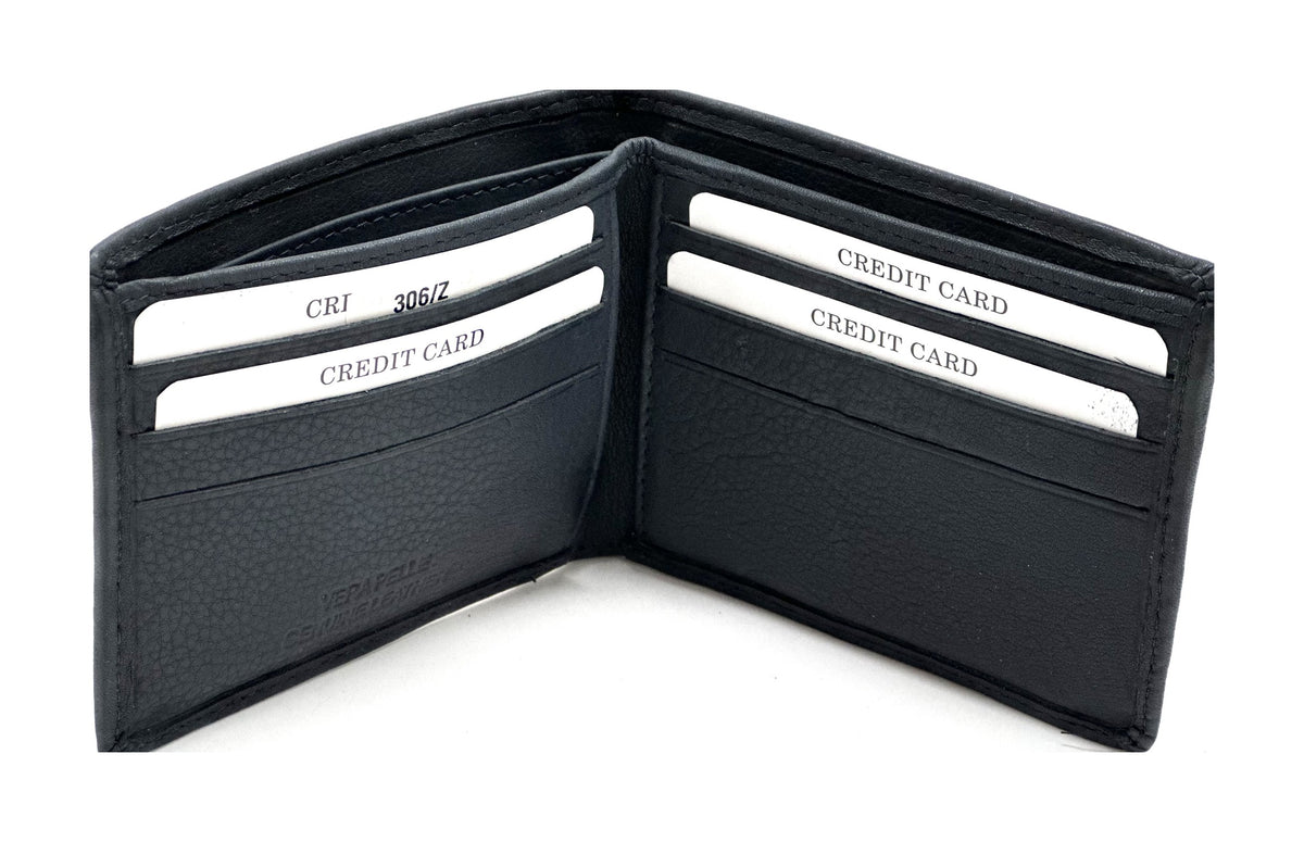 HE061 Navy Leather Zip Back Bifold Wallet
