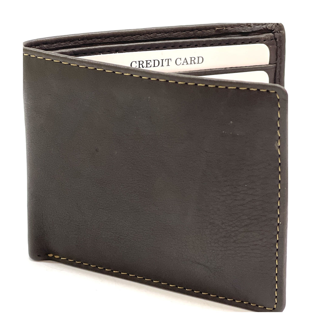 HE062 Dark Brown Leather Zip Back Bifold Wallet