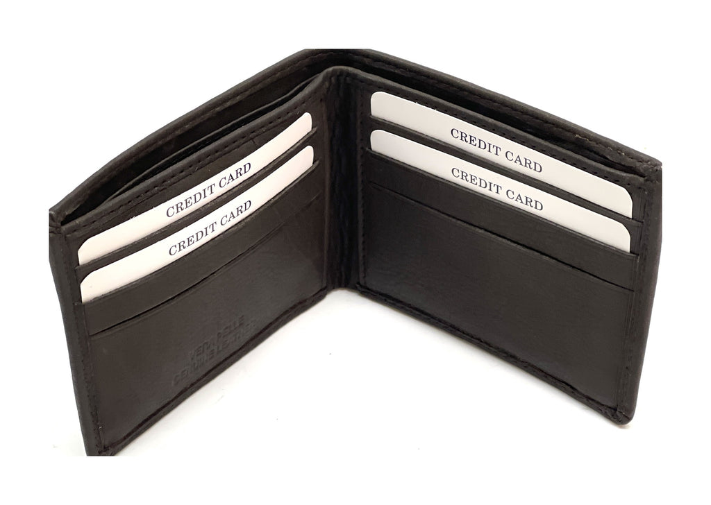HE062 Dark Brown Leather Zip Back Bifold Wallet