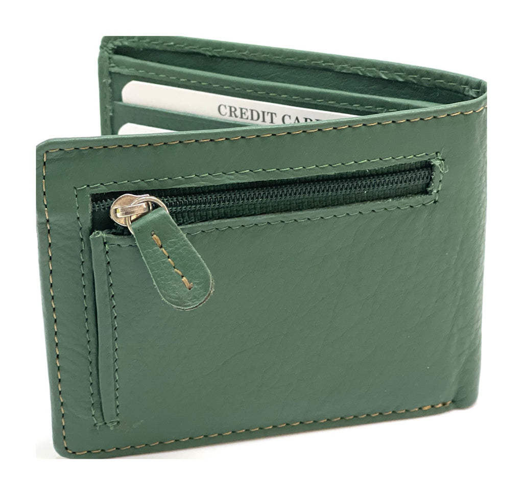 HE063 Peacock Green Zip Back Bifold Wallet