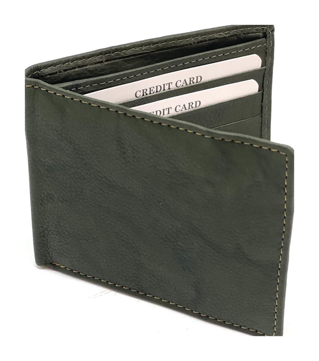 HE064 Olive Green Zip Back Bifold Wallet