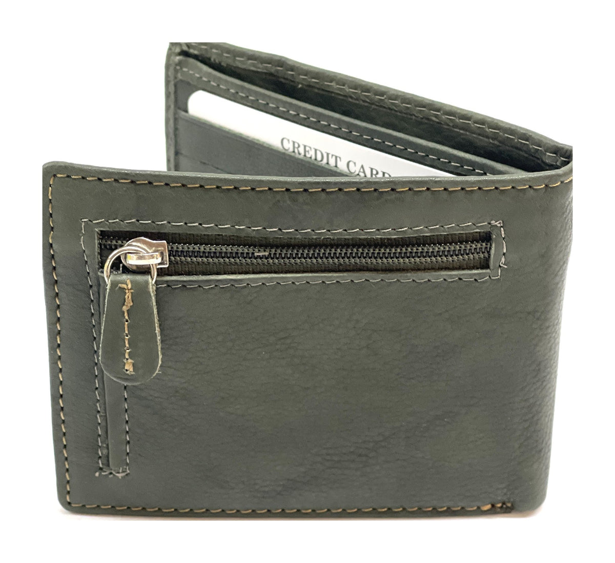 HE064 Olive Green Zip Back Bifold Wallet