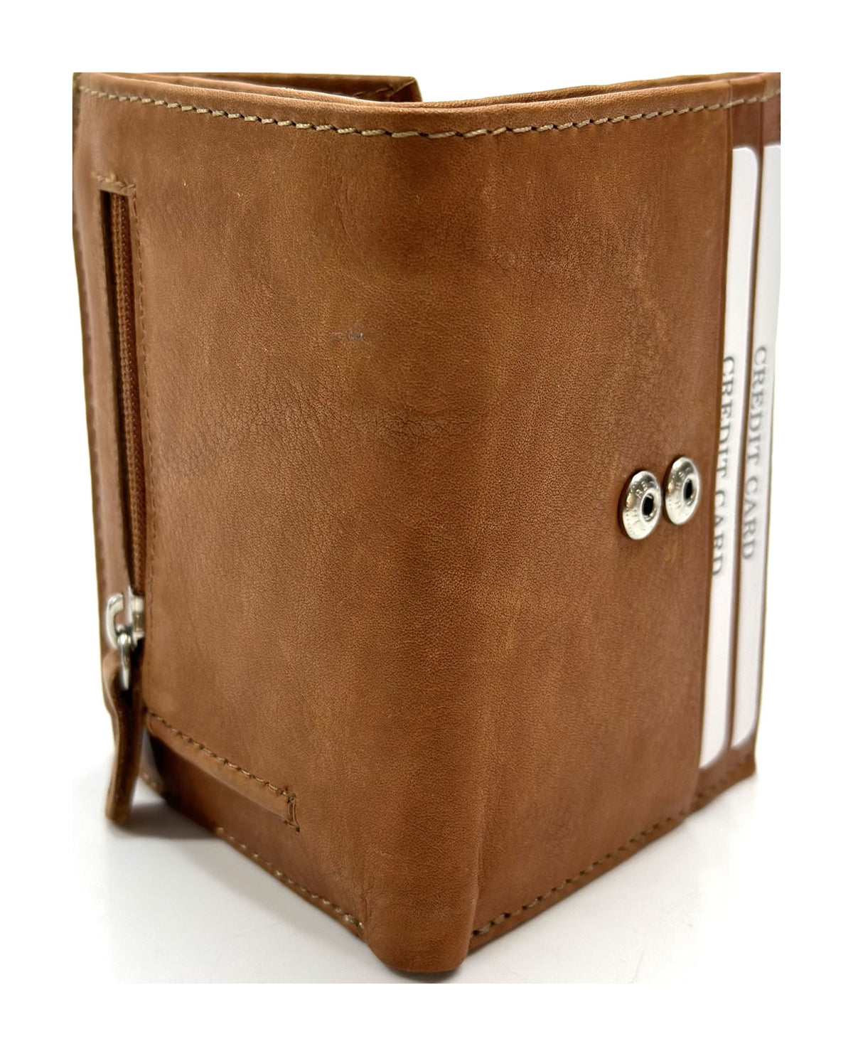 HE068 Tan Stitched Flap Wallet