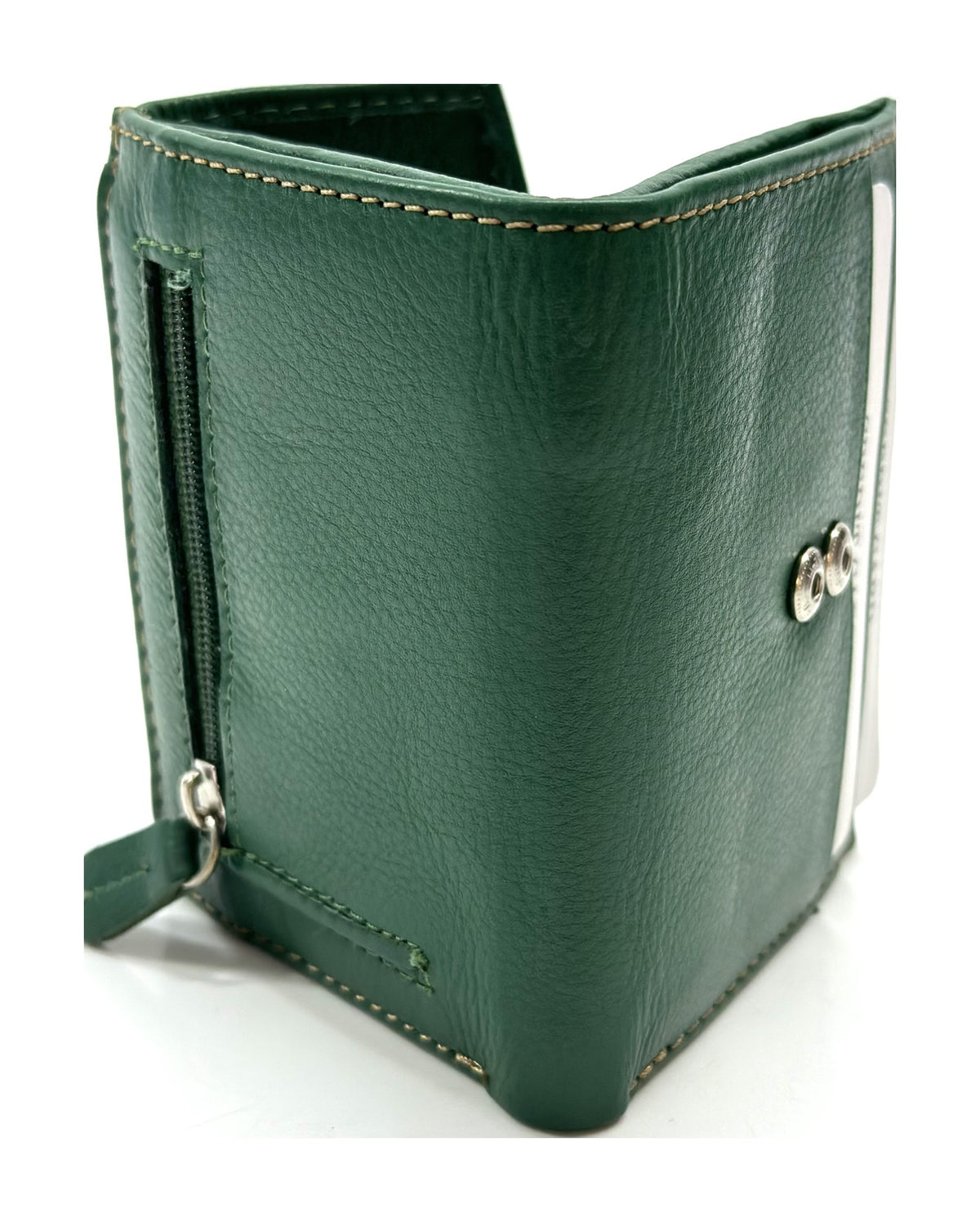 HE069 Forest Green Stitched Flap Wallet