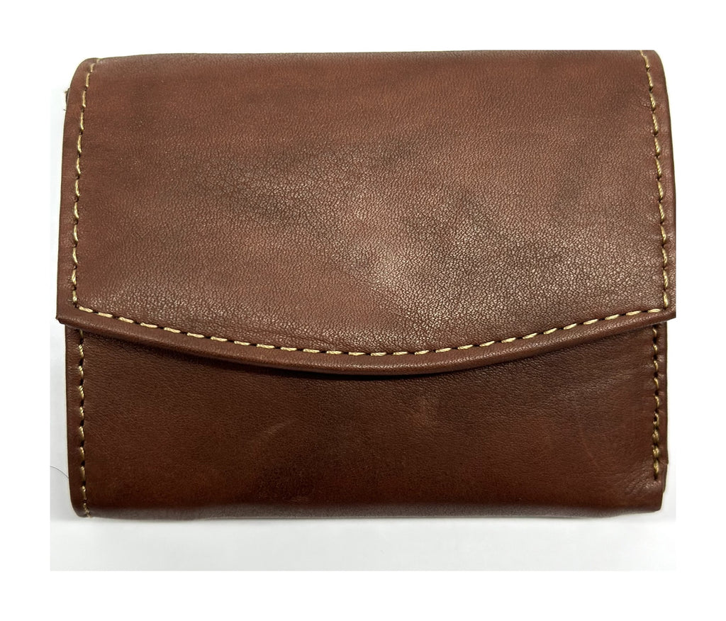 HE070 Chestnut Brown Stitched Flap Wallet