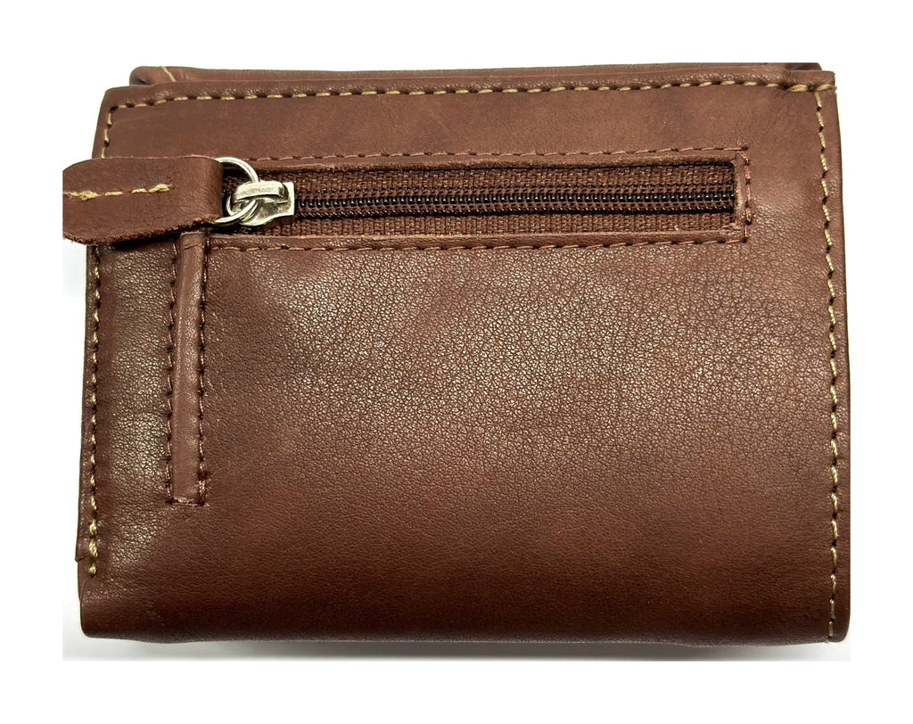 HE070 Chestnut Brown Stitched Flap Wallet