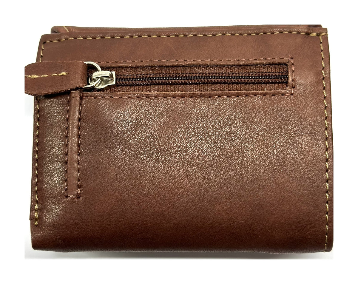 HE070 Chestnut Brown Stitched Flap Wallet