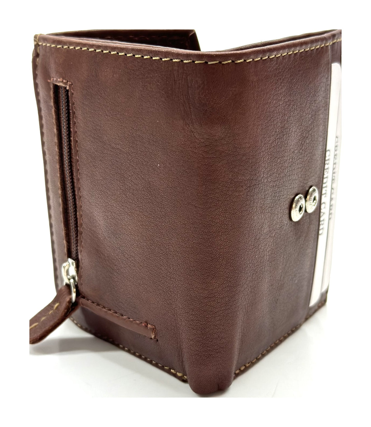 HE070 Chestnut Brown Stitched Flap Wallet