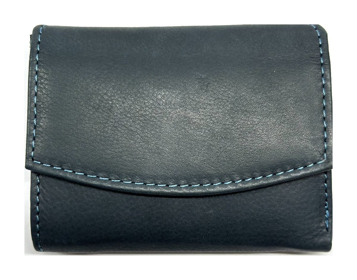 HE071 Navy Stitched Leather Flap Wallet