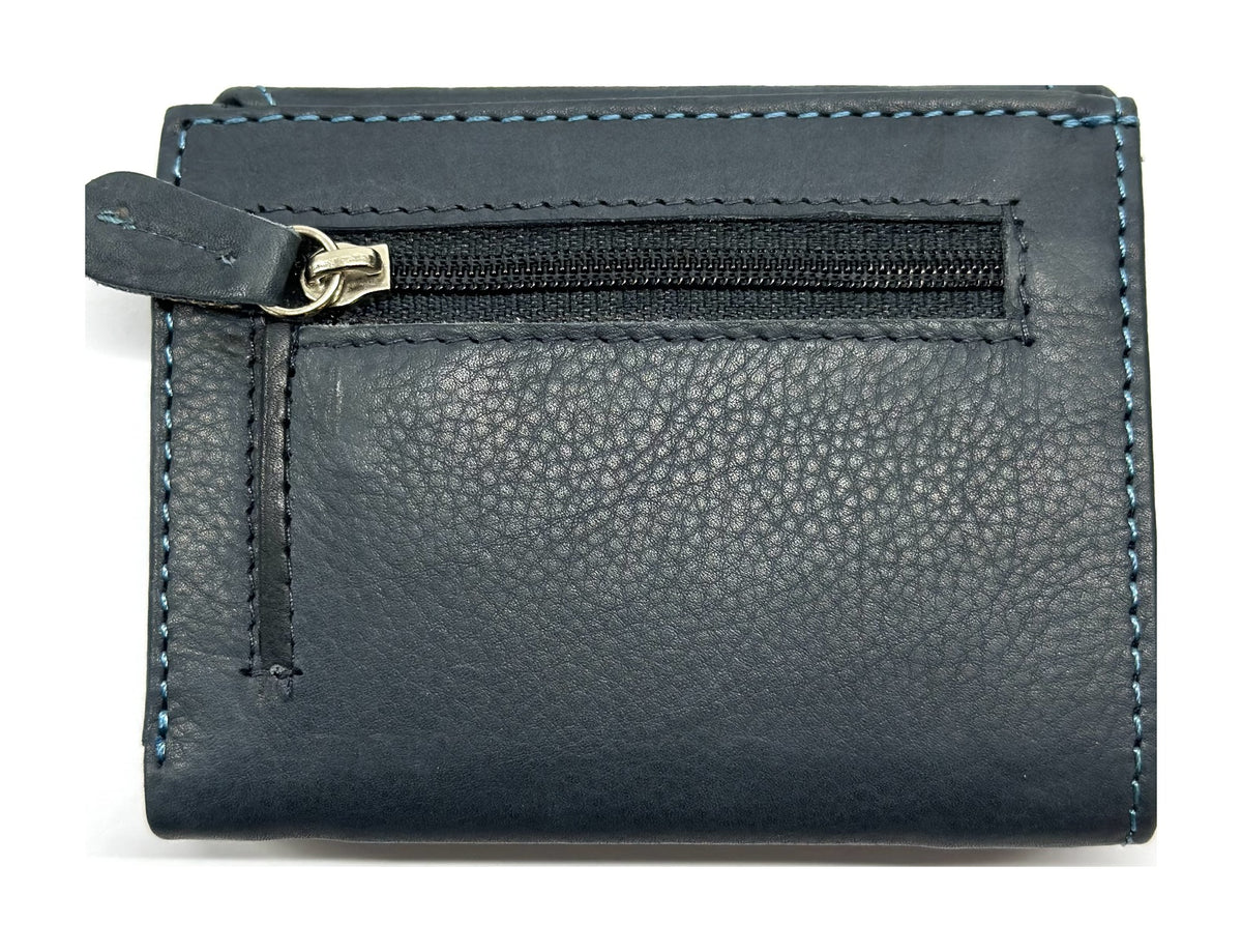 HE071 Navy Stitched Leather Flap Wallet