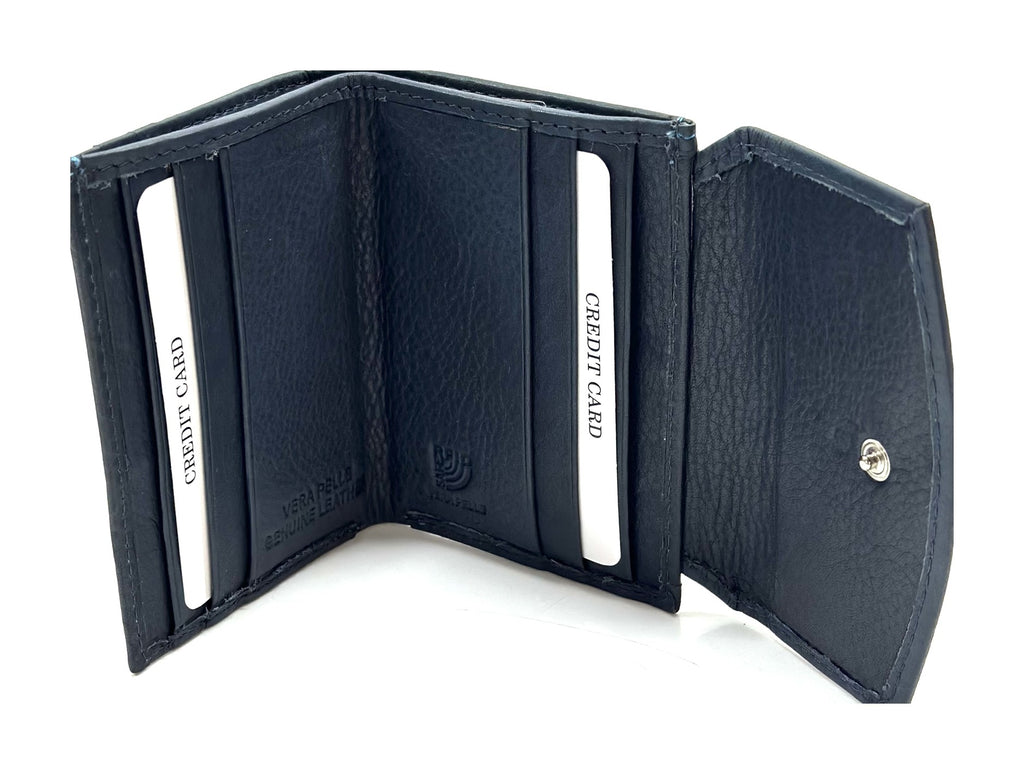 HE071 Navy Stitched Leather Flap Wallet