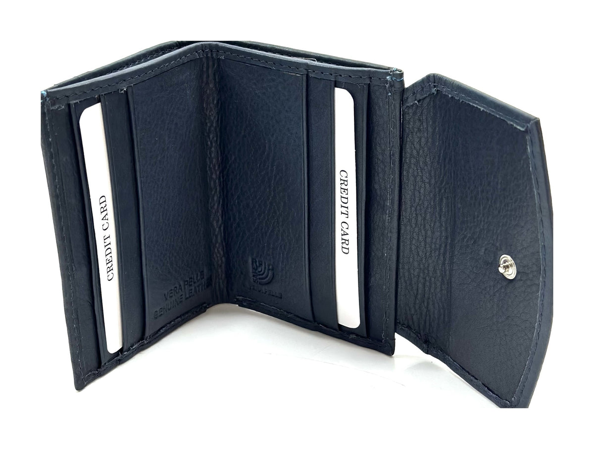 HE071 Navy Stitched Leather Flap Wallet