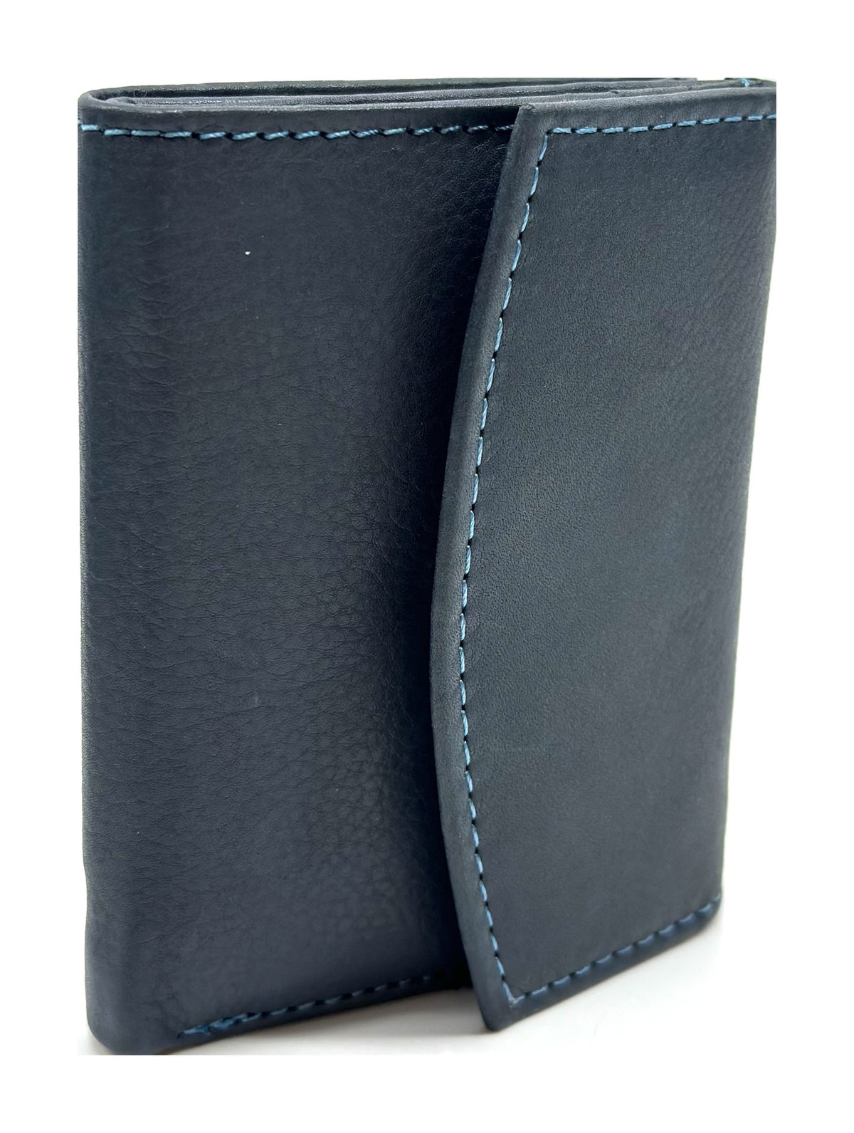 HE071 Navy Stitched Leather Flap Wallet