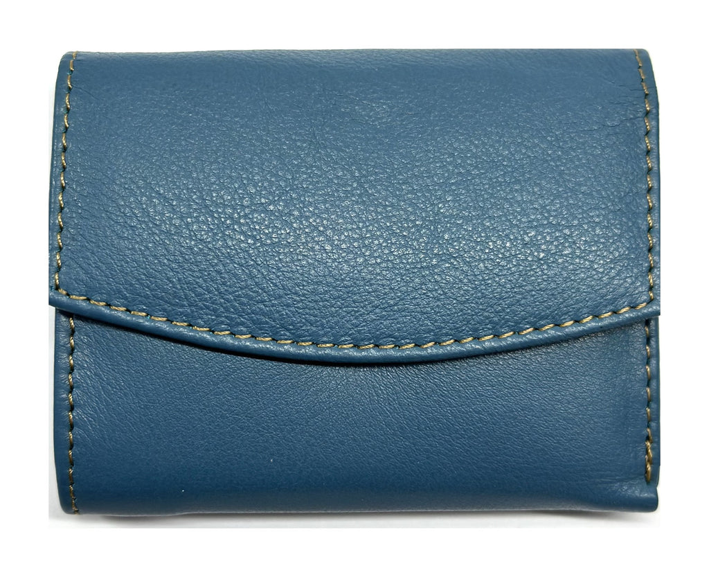 HE072 Steel Blue Stitched Flap Wallet