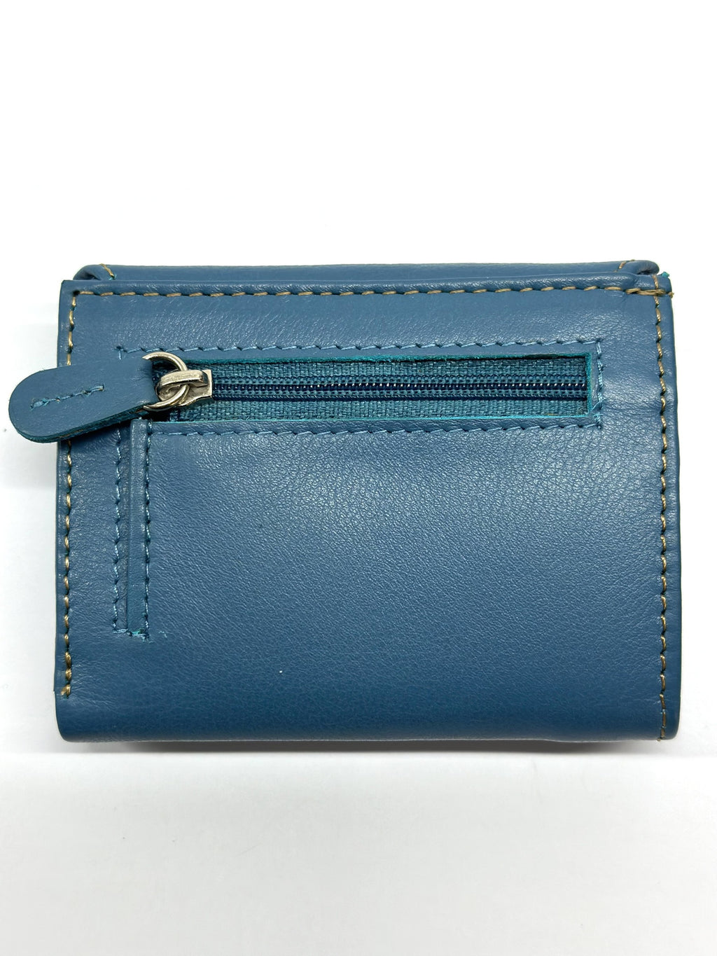 HE072 Steel Blue Stitched Flap Wallet