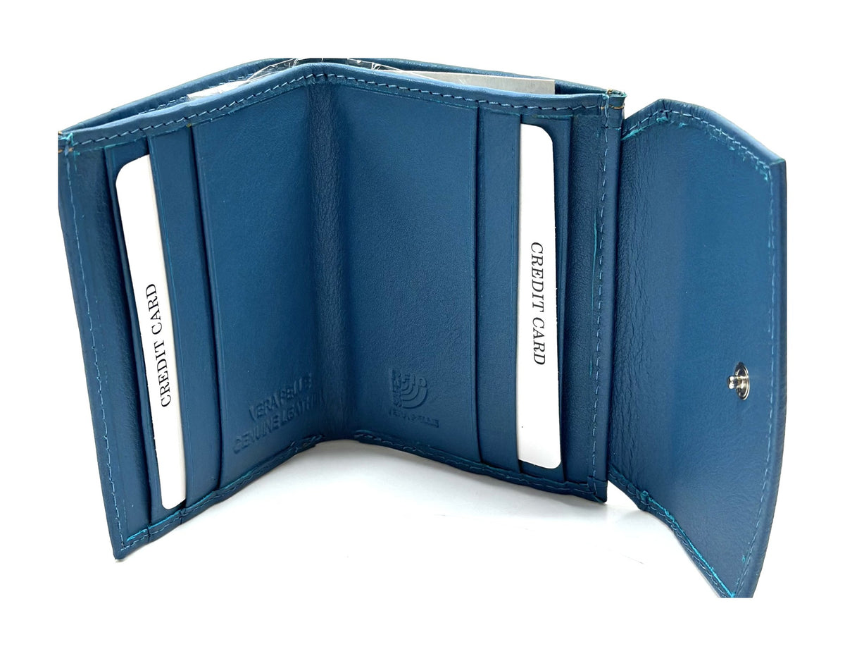 HE072 Steel Blue Stitched Flap Wallet