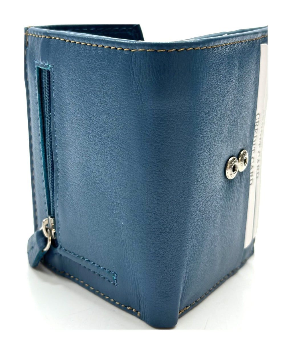 HE072 Steel Blue Stitched Flap Wallet