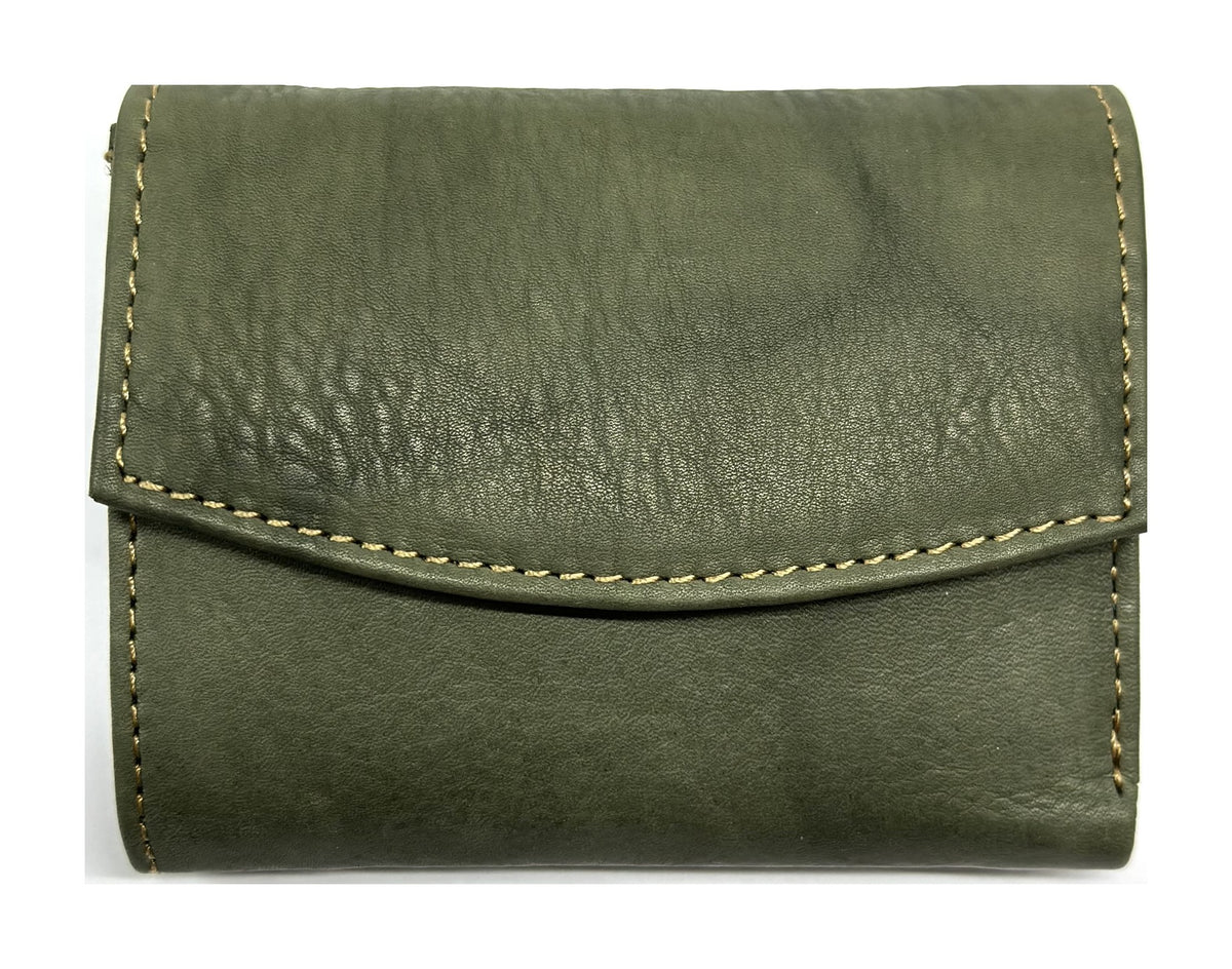 HE073 Olive Green Stitched Flap Wallet