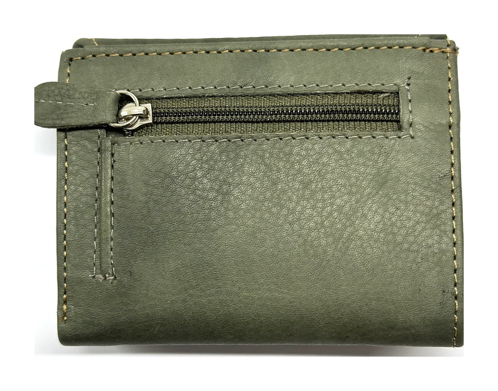 HE073 Olive Green Stitched Flap Wallet
