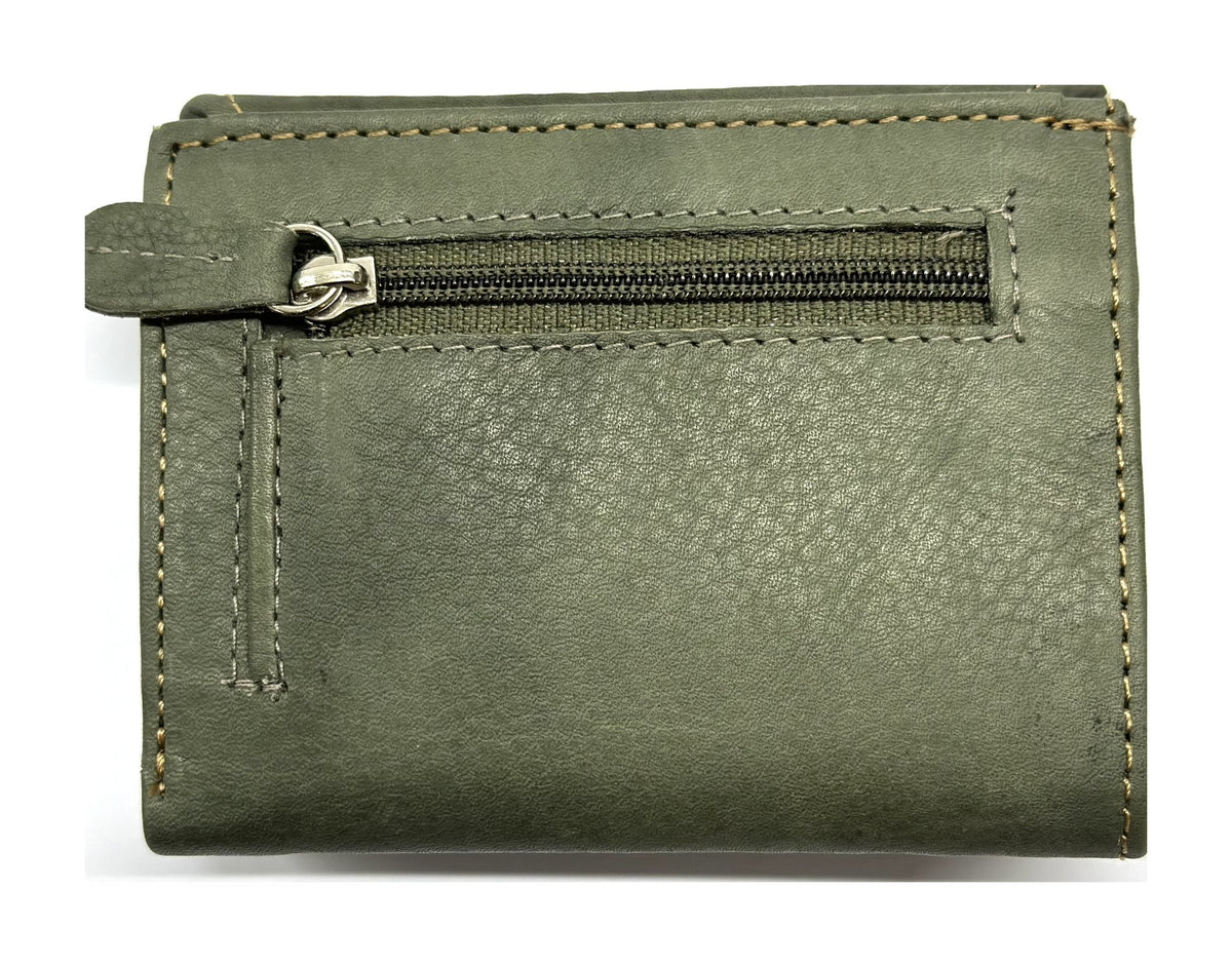 HE073 Olive Green Stitched Flap Wallet