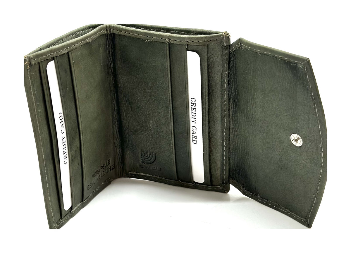 HE073 Olive Green Stitched Flap Wallet