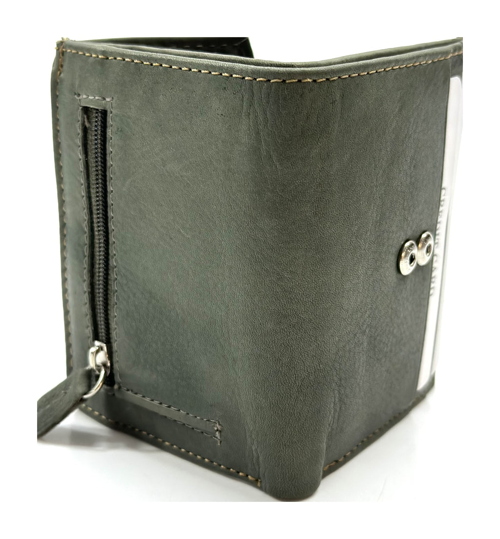 HE073 Olive Green Stitched Flap Wallet