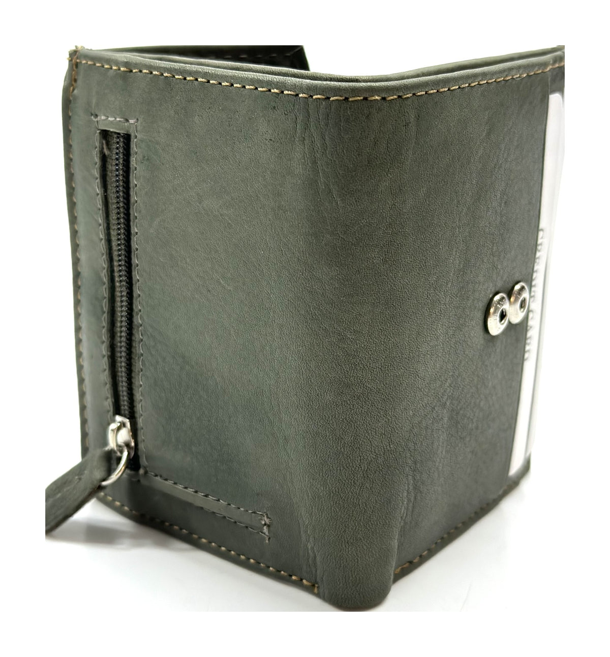 HE073 Olive Green Stitched Flap Wallet