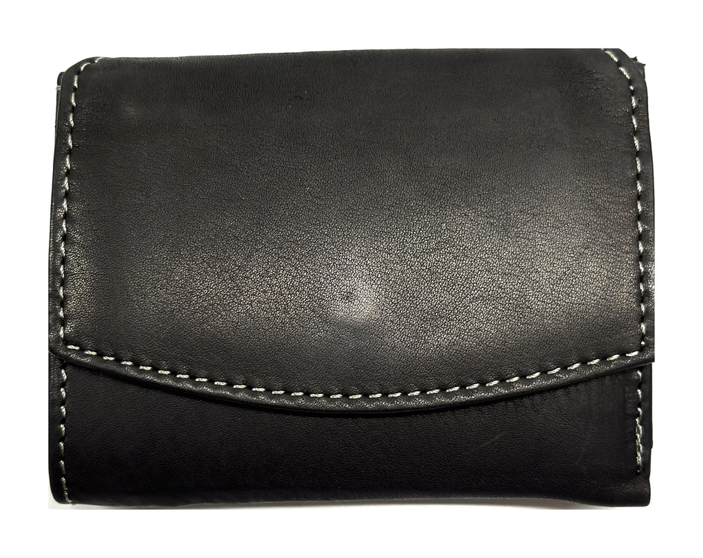 HE074 Black Stitched Flap Wallet