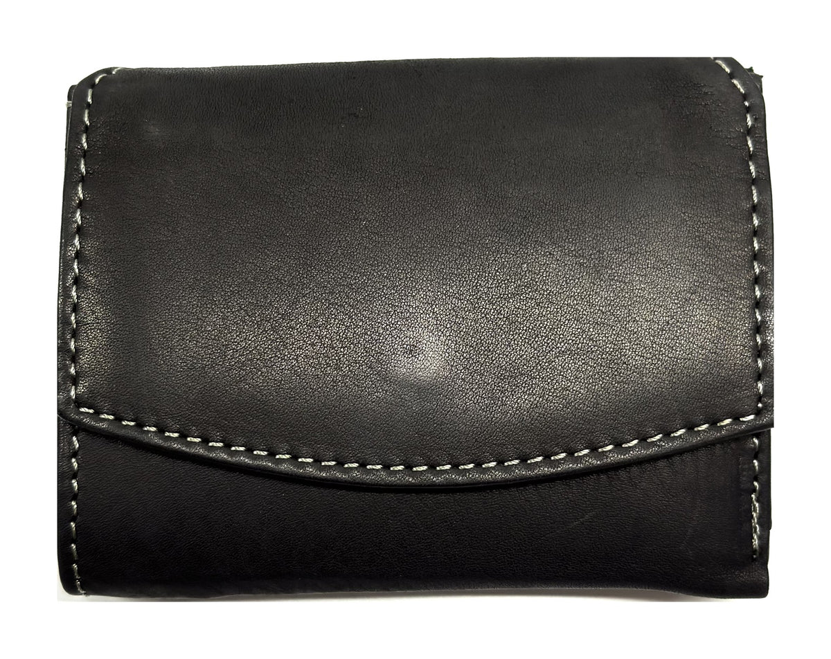 HE074 Black Stitched Flap Wallet