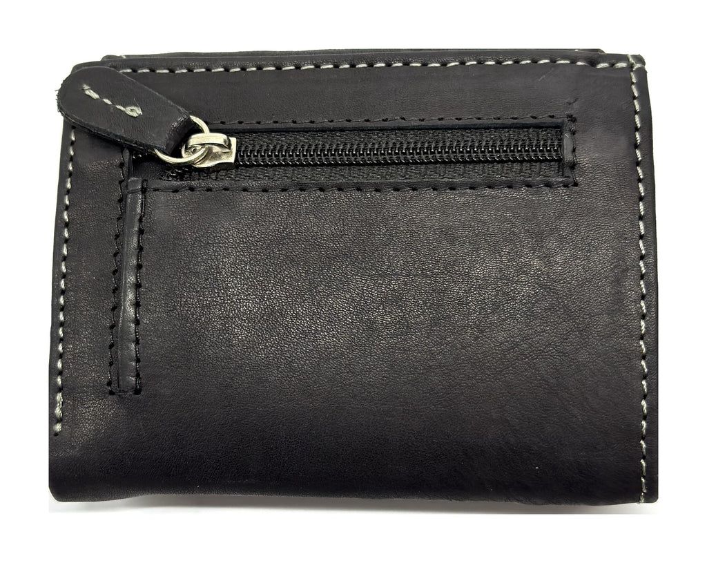 HE074 Black Stitched Flap Wallet