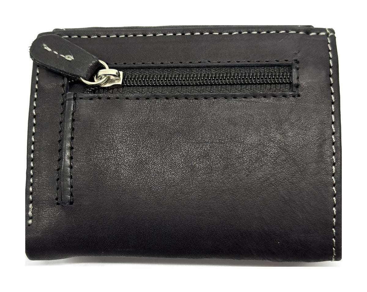 HE074 Black Stitched Flap Wallet