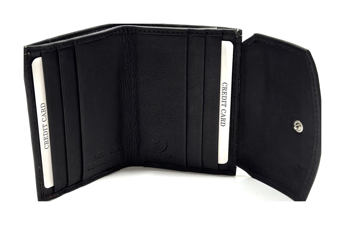 HE074 Black Stitched Flap Wallet