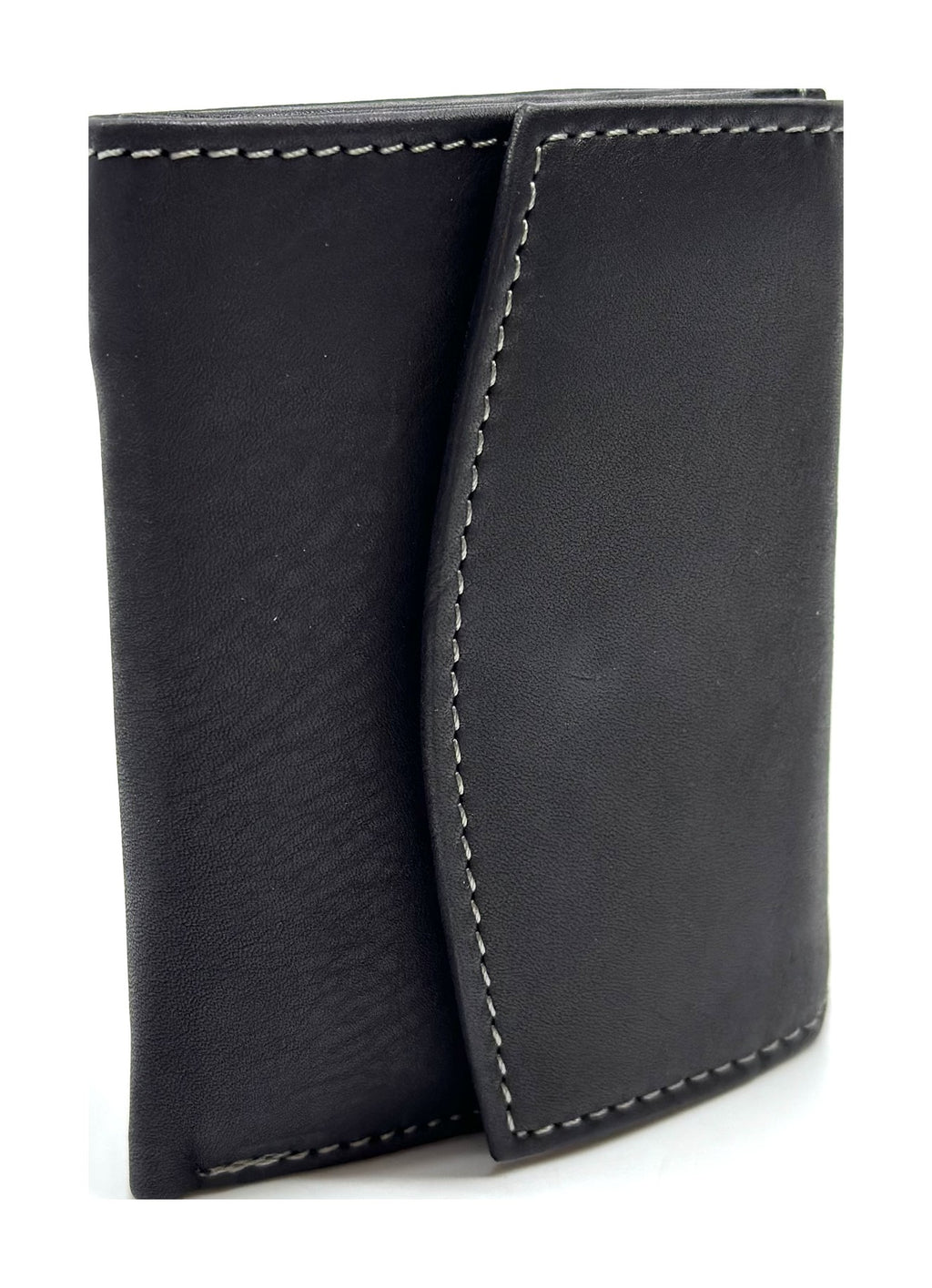 HE074 Black Stitched Flap Wallet