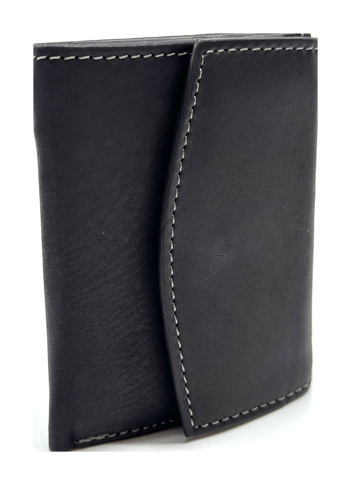 HE074 Black Stitched Flap Wallet