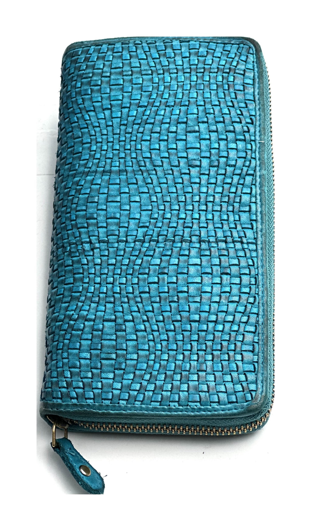 HE075 Turquoise Woven Zip Around Wallet